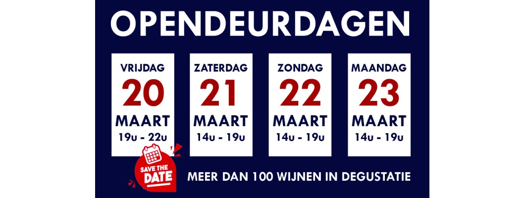 OPENDEURDAGEN<br/><span style='font-weight:normal'>20 tot 23 Maart 2026</span>
