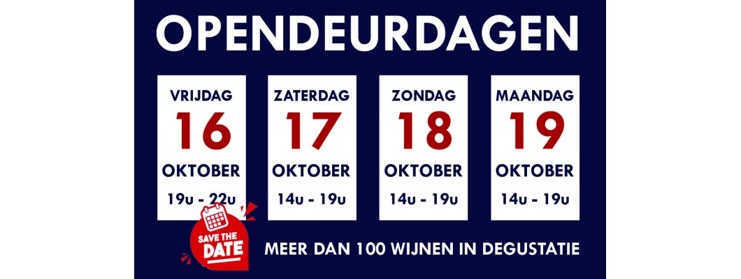 OPENDEURDAGEN<br/><span style='font-weight:normal'>16 tot 19 Oktober 2026</span>